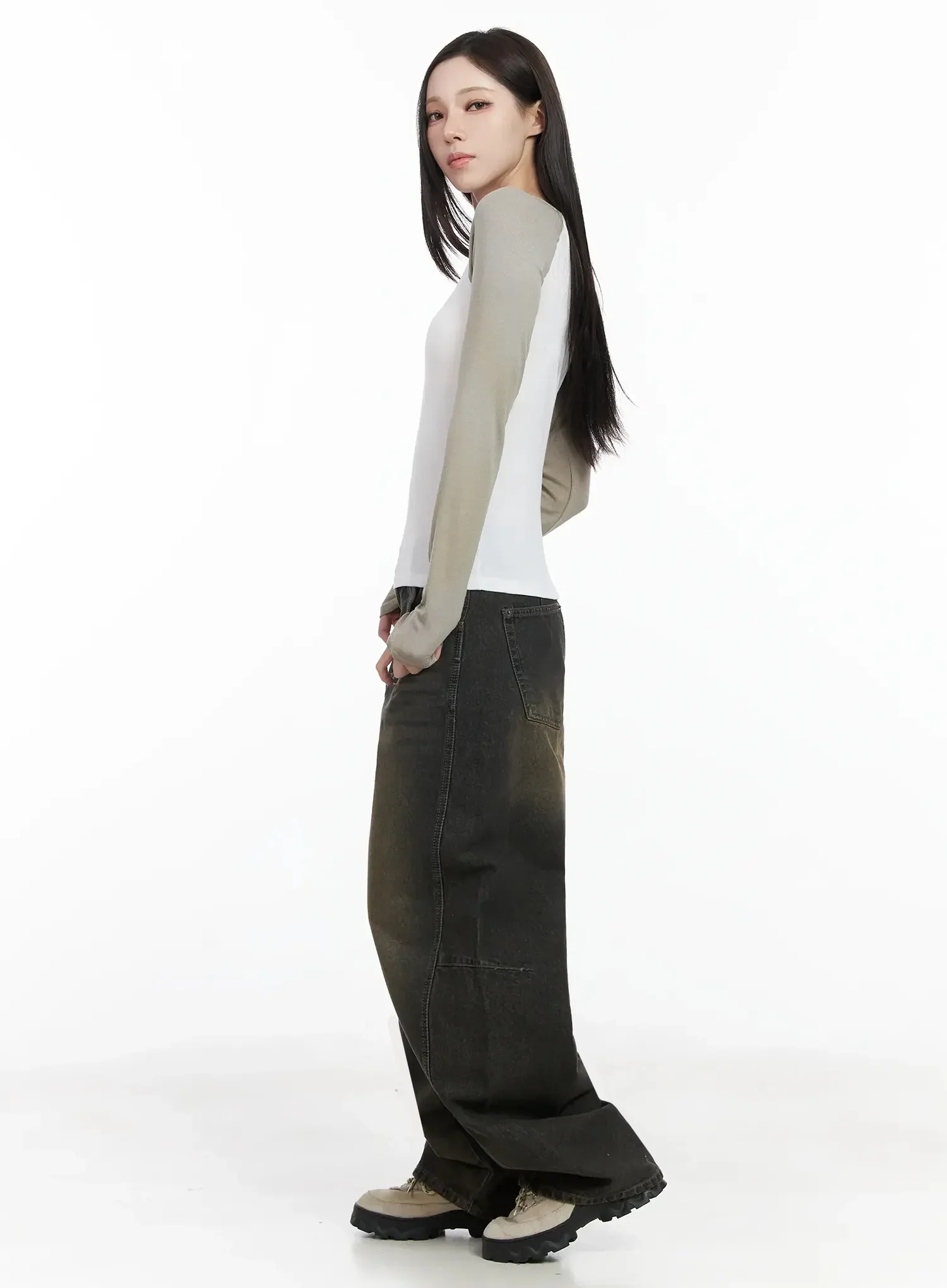 Tracey Vintage Black Washed Wide Leg Jeans IJ528 - Image 9