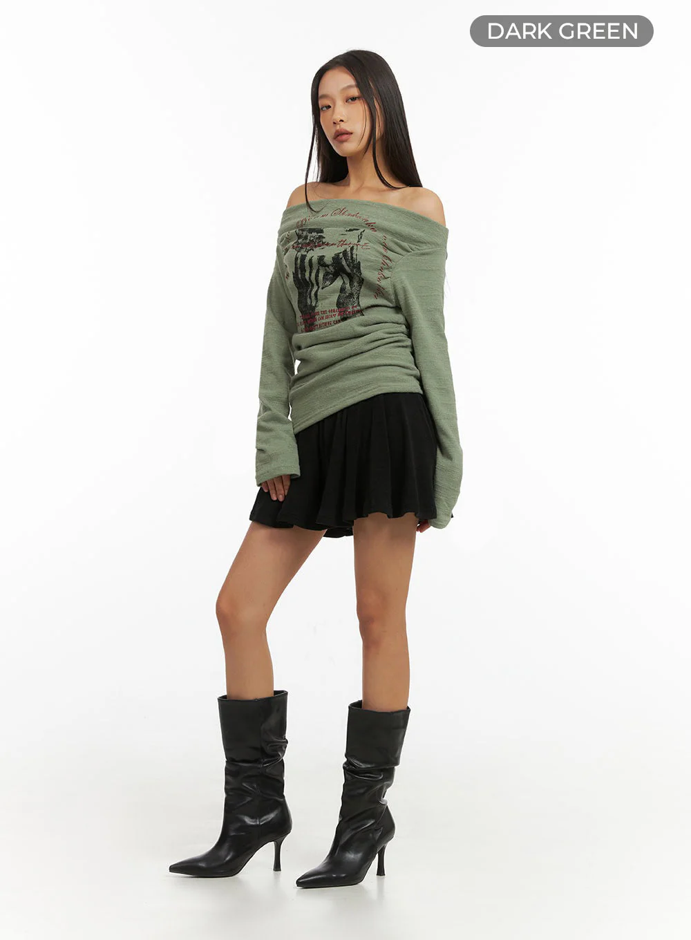 Trendy Off Shoulder Graphic Print Top IO409 - Image 15
