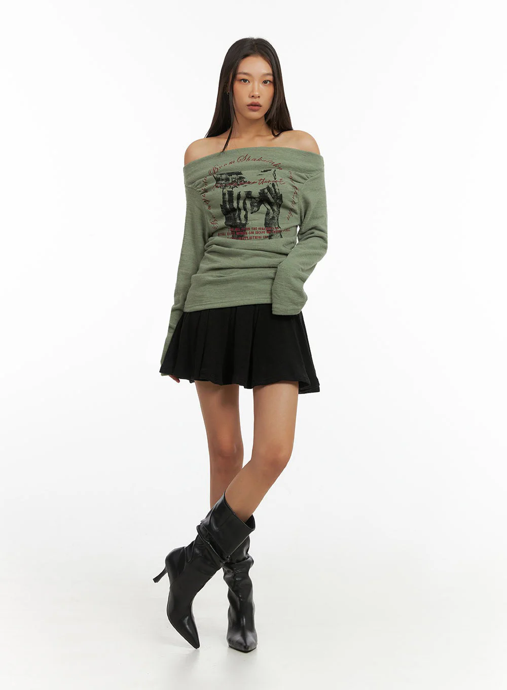 Trendy Off Shoulder Graphic Print Top IO409 - Image 9