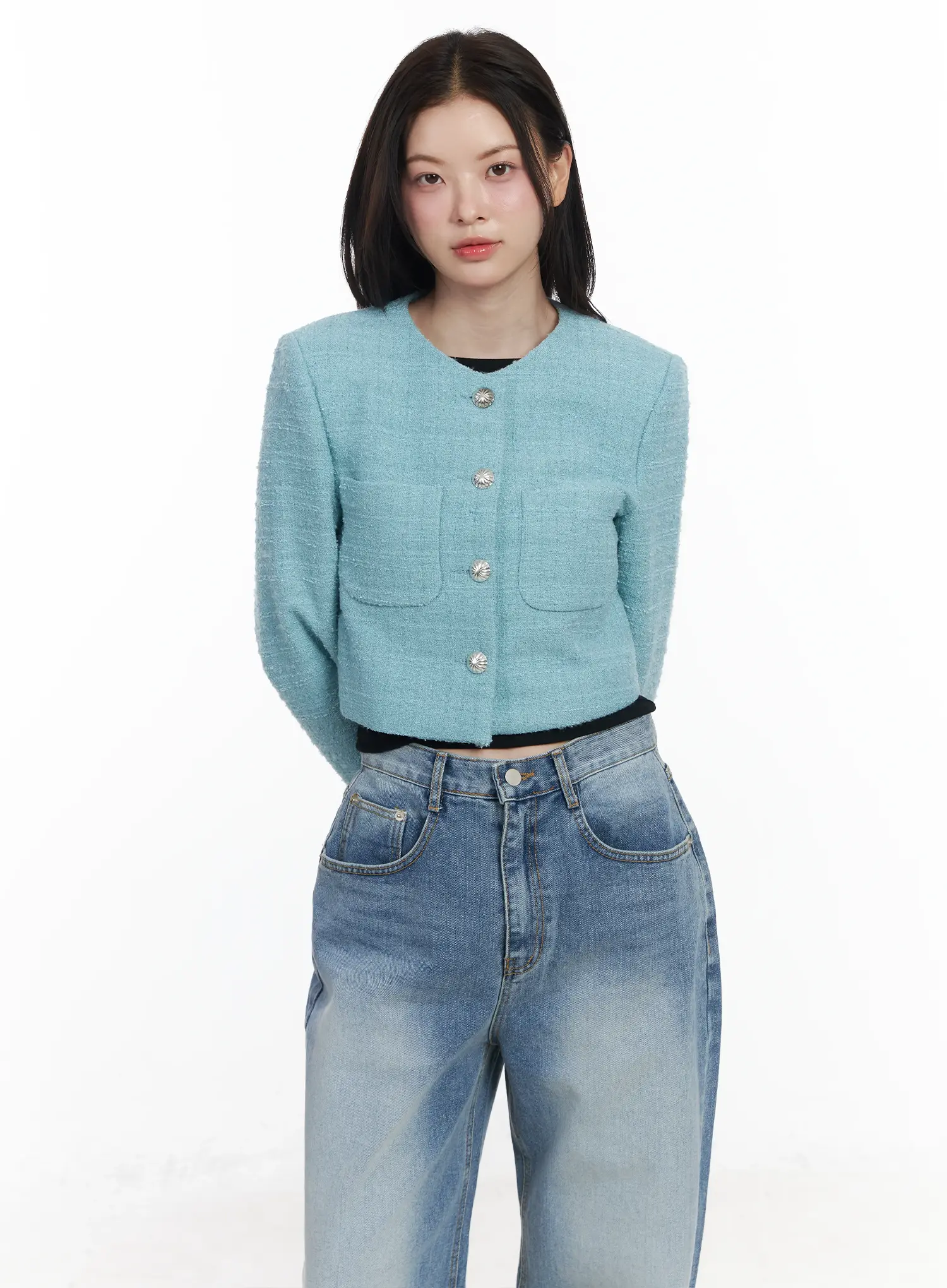 Tweed Button-Up Jacket IF520 - Image 2