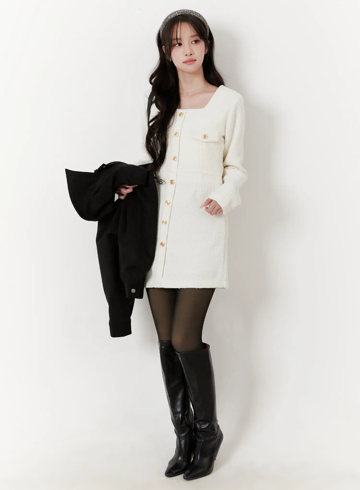 Tweed Button-Up Mini Dress CD523