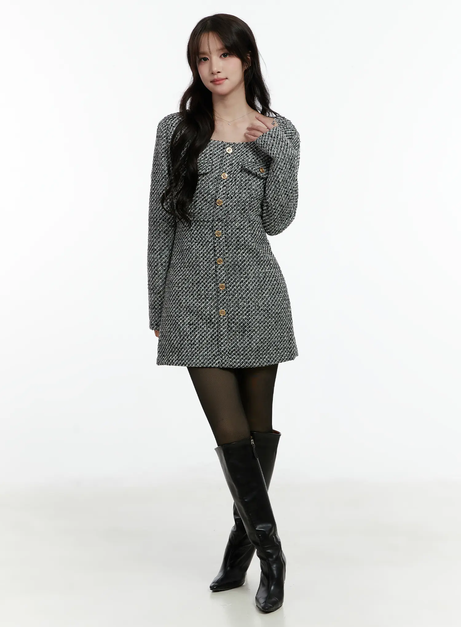 Tweed Button-Up Mini Dress CD523 - Image 10