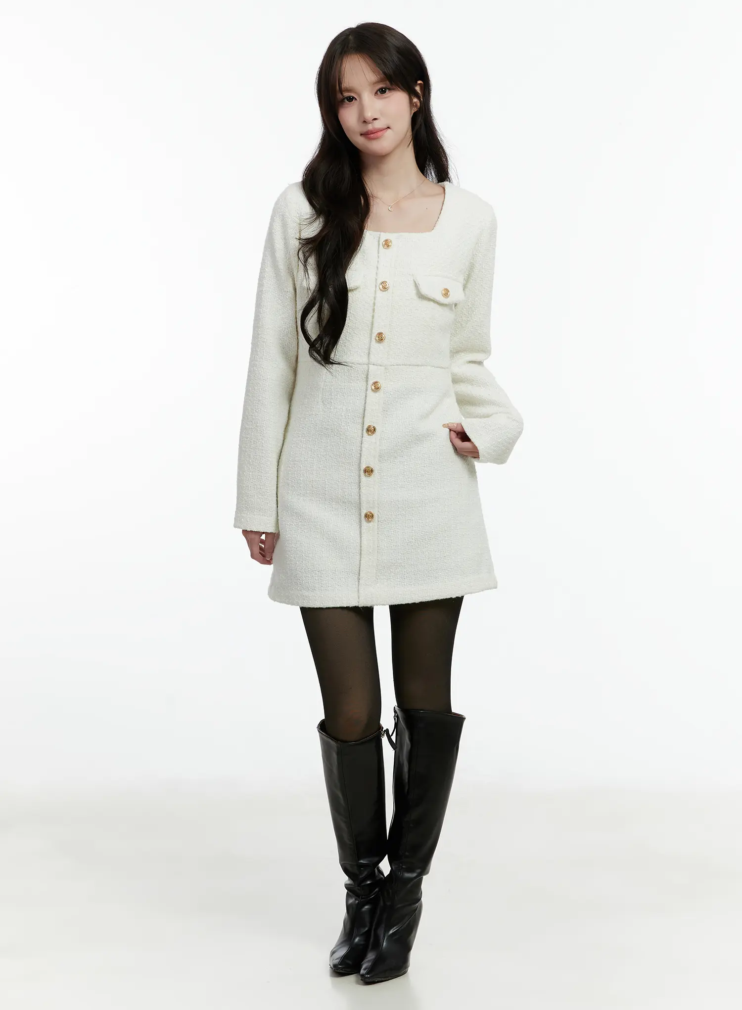 Tweed Button-Up Mini Dress CD523 - Image 3
