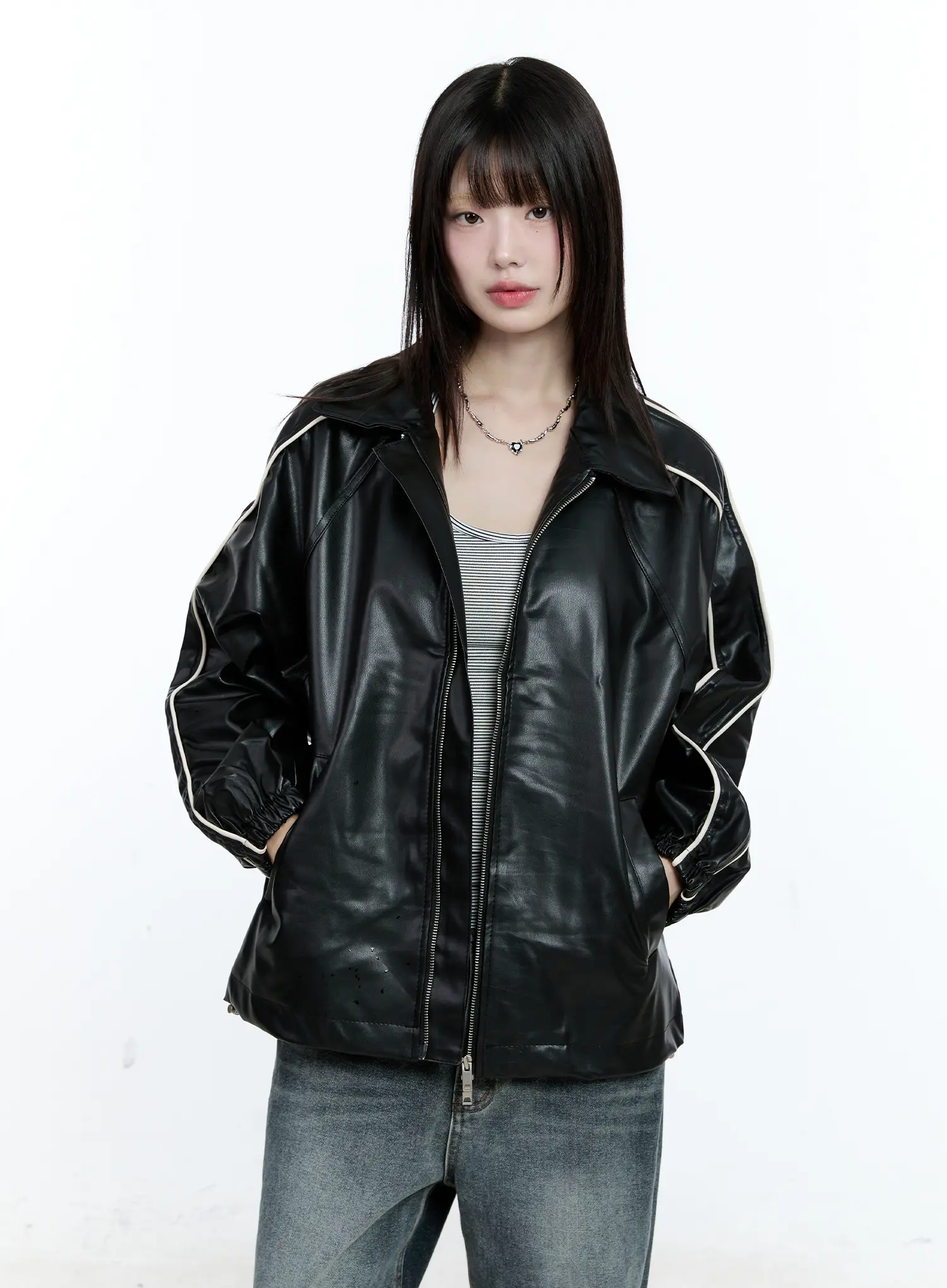 Two-Tone Faux Leather Jacket CG511 - Image 10