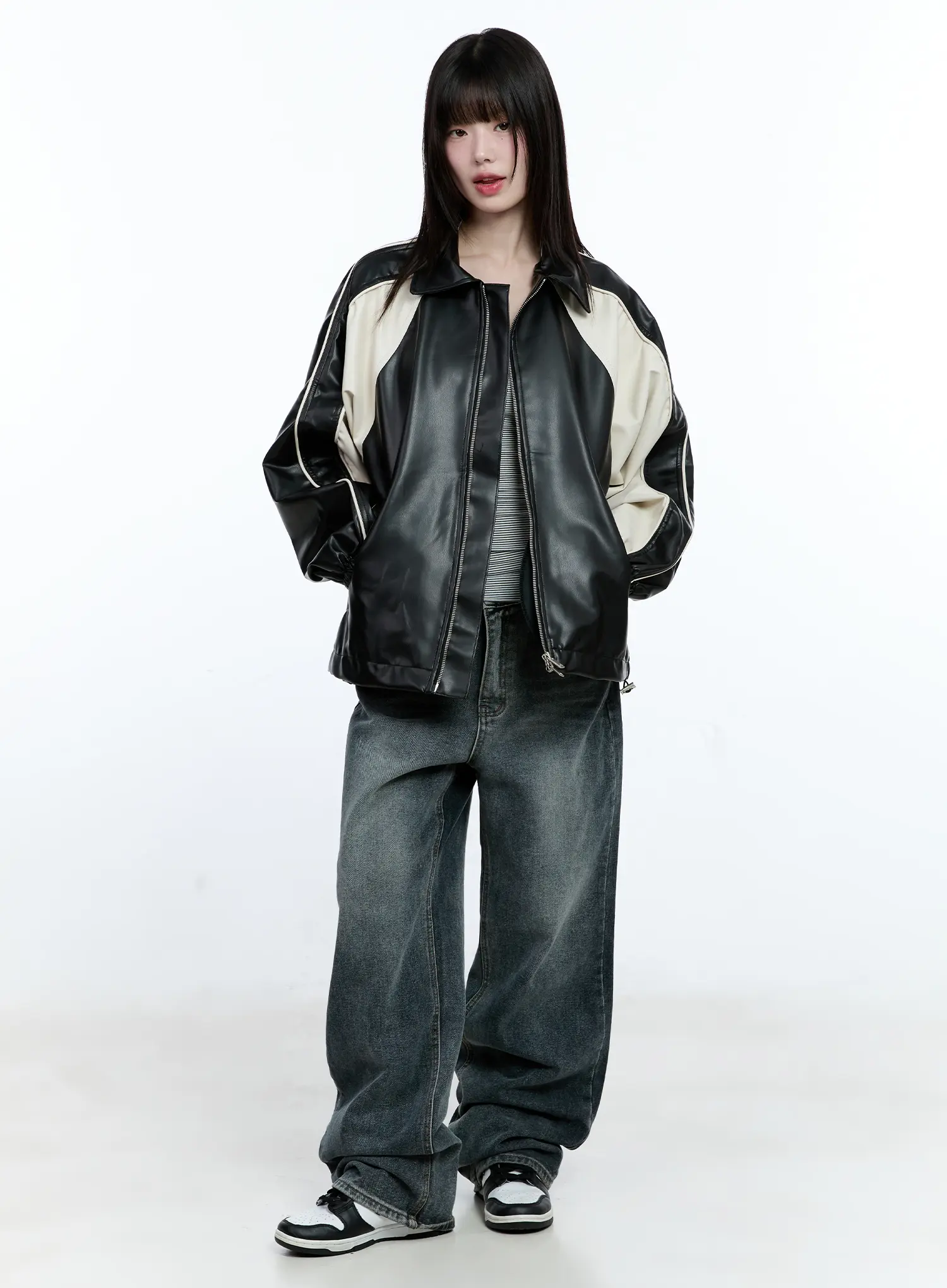 Two-Tone Faux Leather Jacket CG511 - Image 8