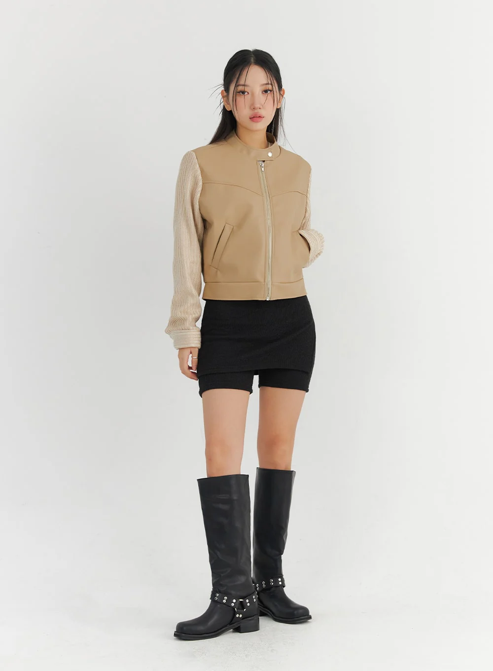 Two-Tone Faux Leather Jacket CO325 - Image 10