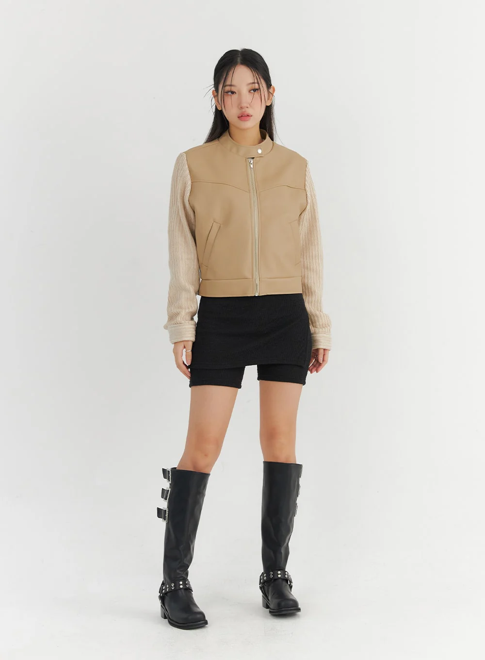 Two-Tone Faux Leather Jacket CO325 - Image 2