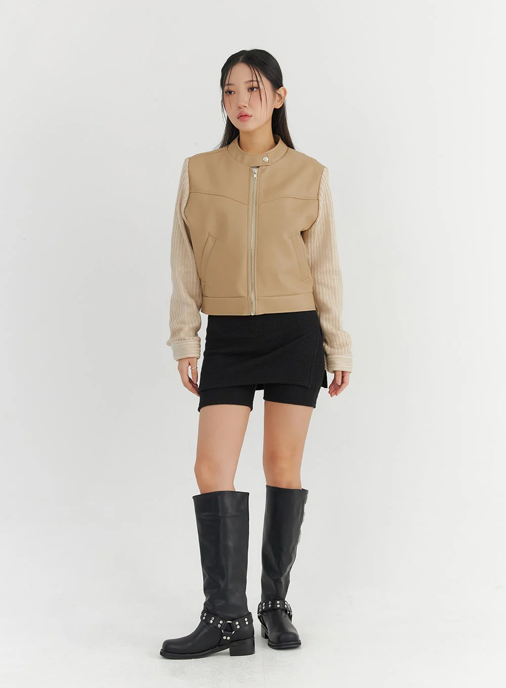 Two-Tone Faux Leather Jacket CO325 - Image 3