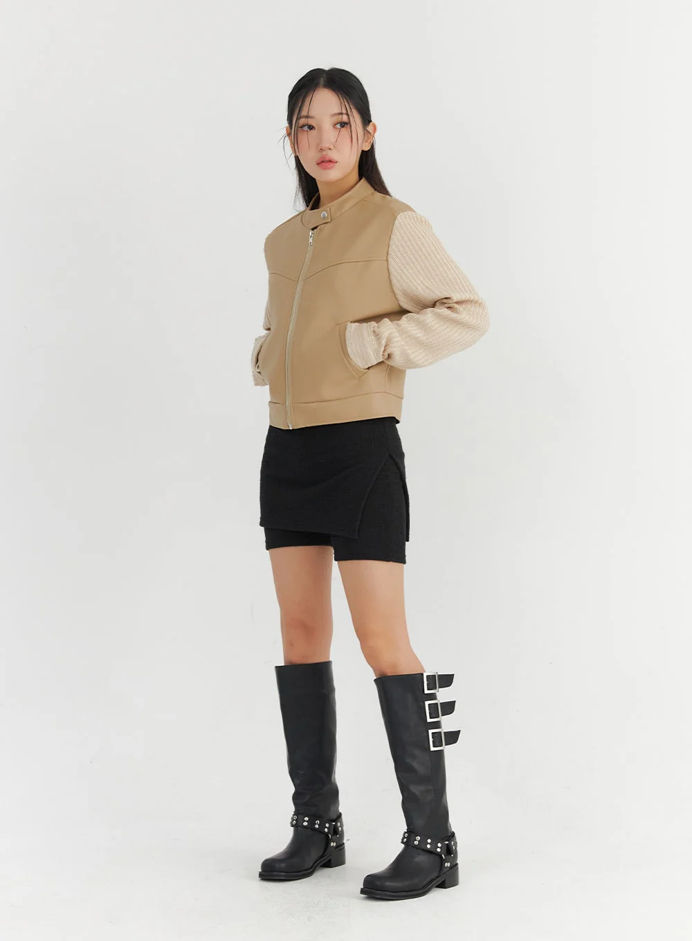 Two-Tone Faux Leather Jacket CO325 - Image 6