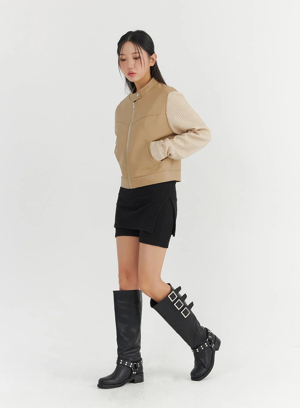 Two-Tone Faux Leather Jacket CO325 - Image 7