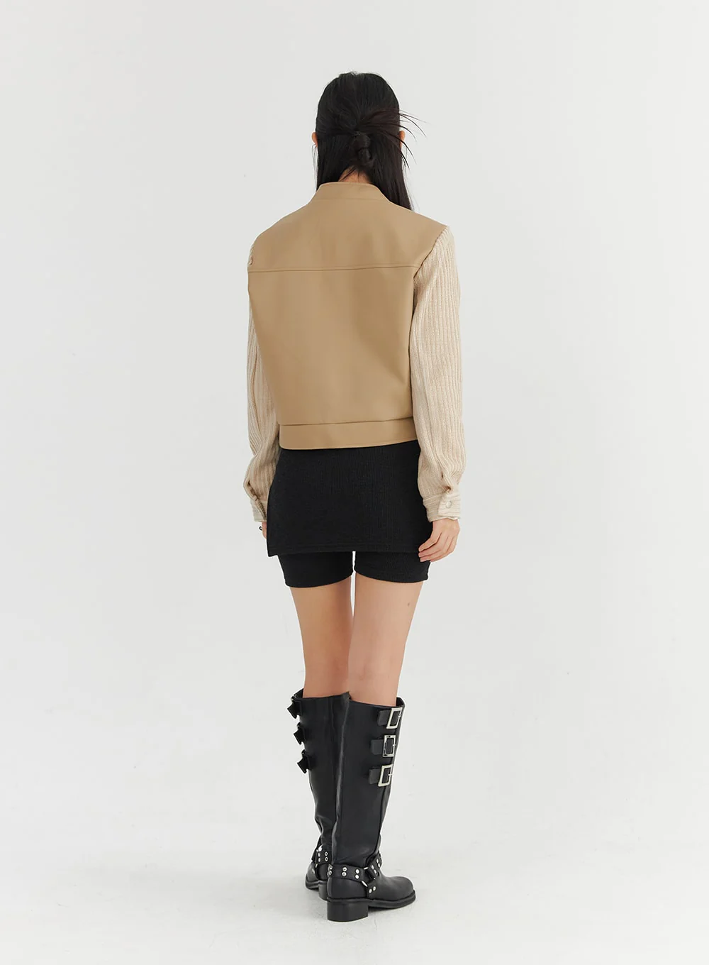 Two-Tone Faux Leather Jacket CO325 - Image 9