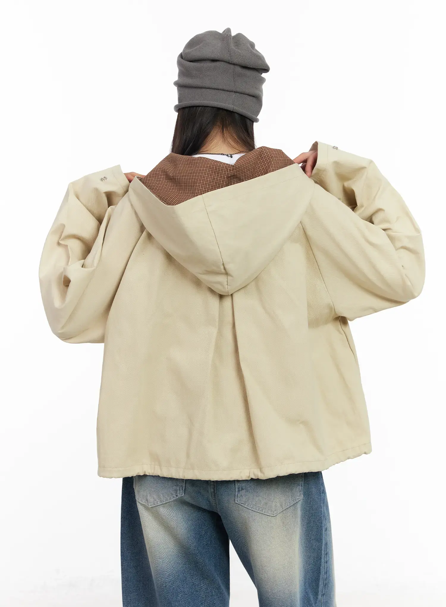 Two-Tone Short Trench Hooded Jacket CM512 - Image 7