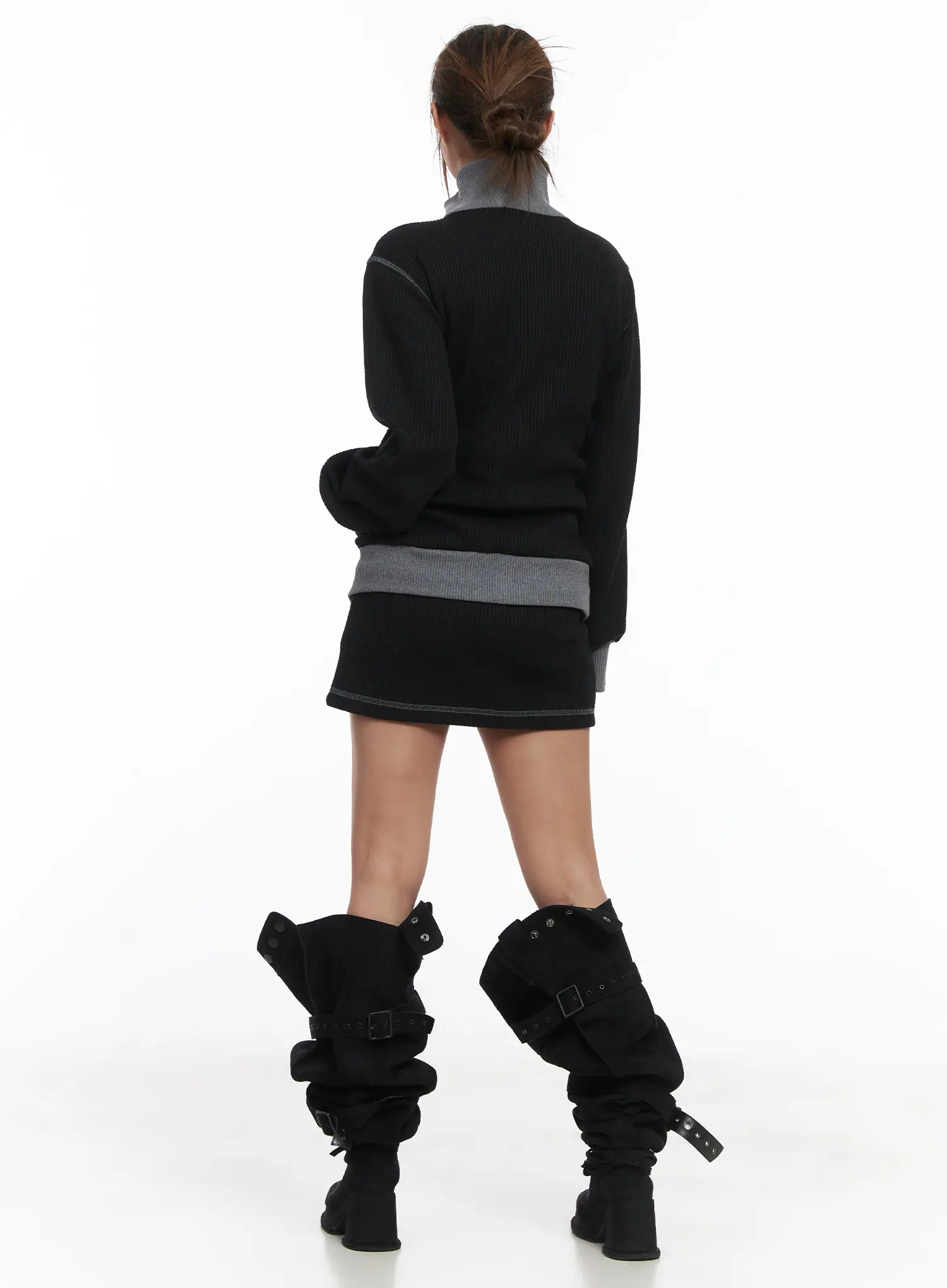 Two-Tone Waffle Knit Skirt CJ512 - Image 5