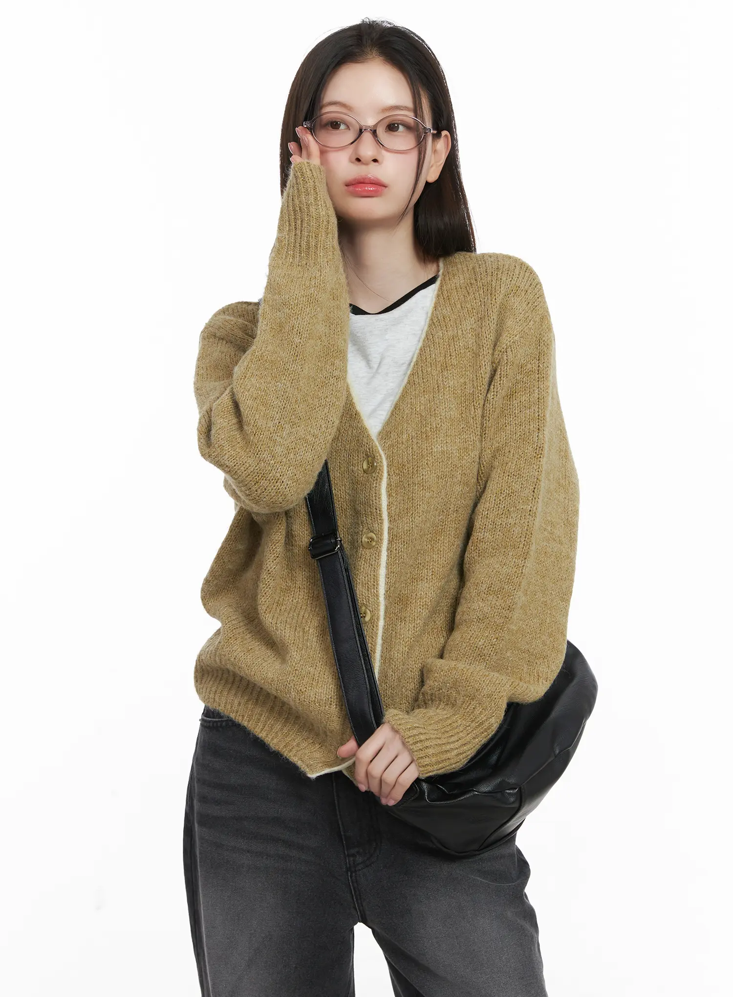 Two-Tone Wool Knit Cardigan CJ506