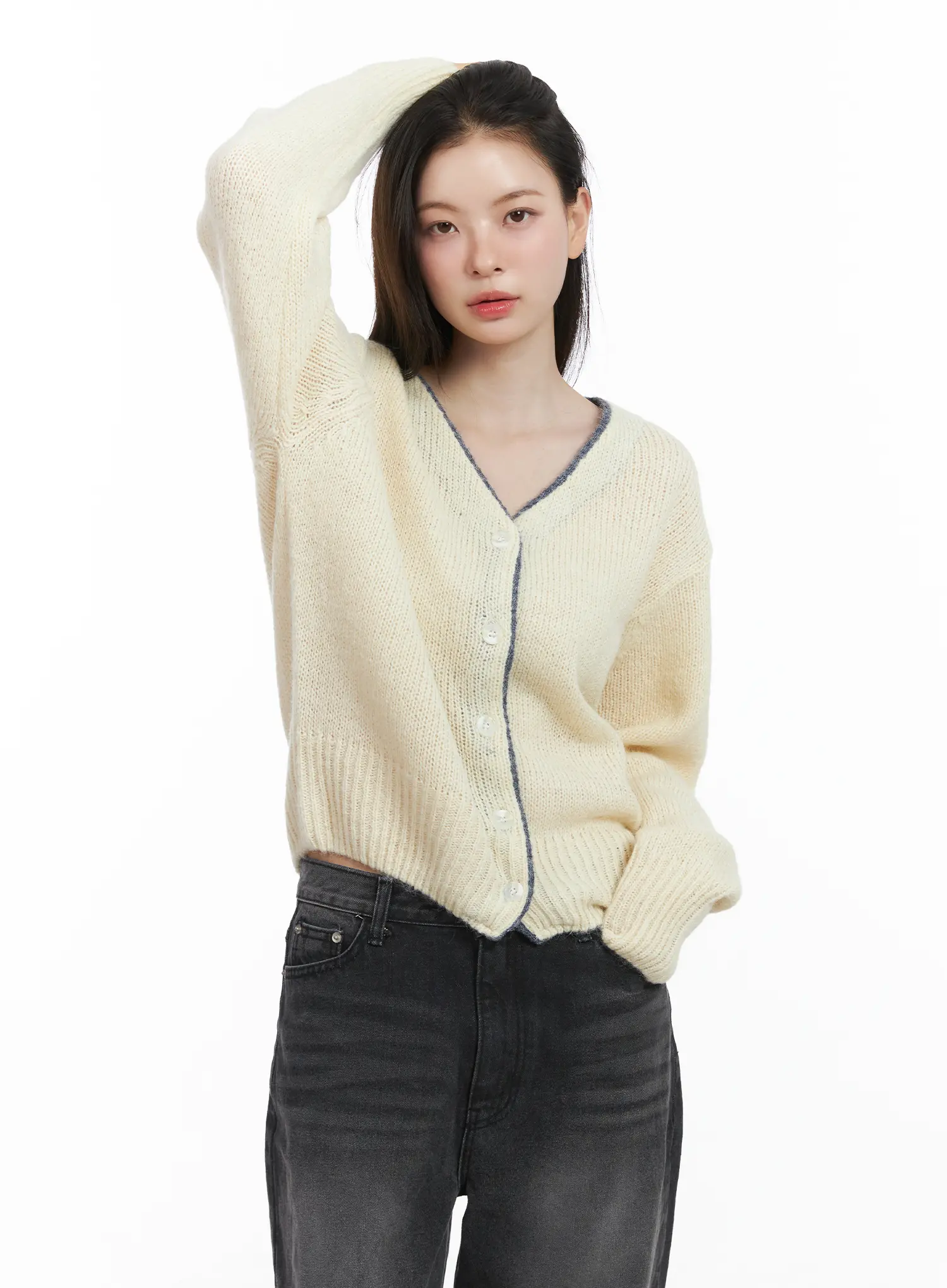 Two-Tone Wool Knit Cardigan CJ506 - Image 10
