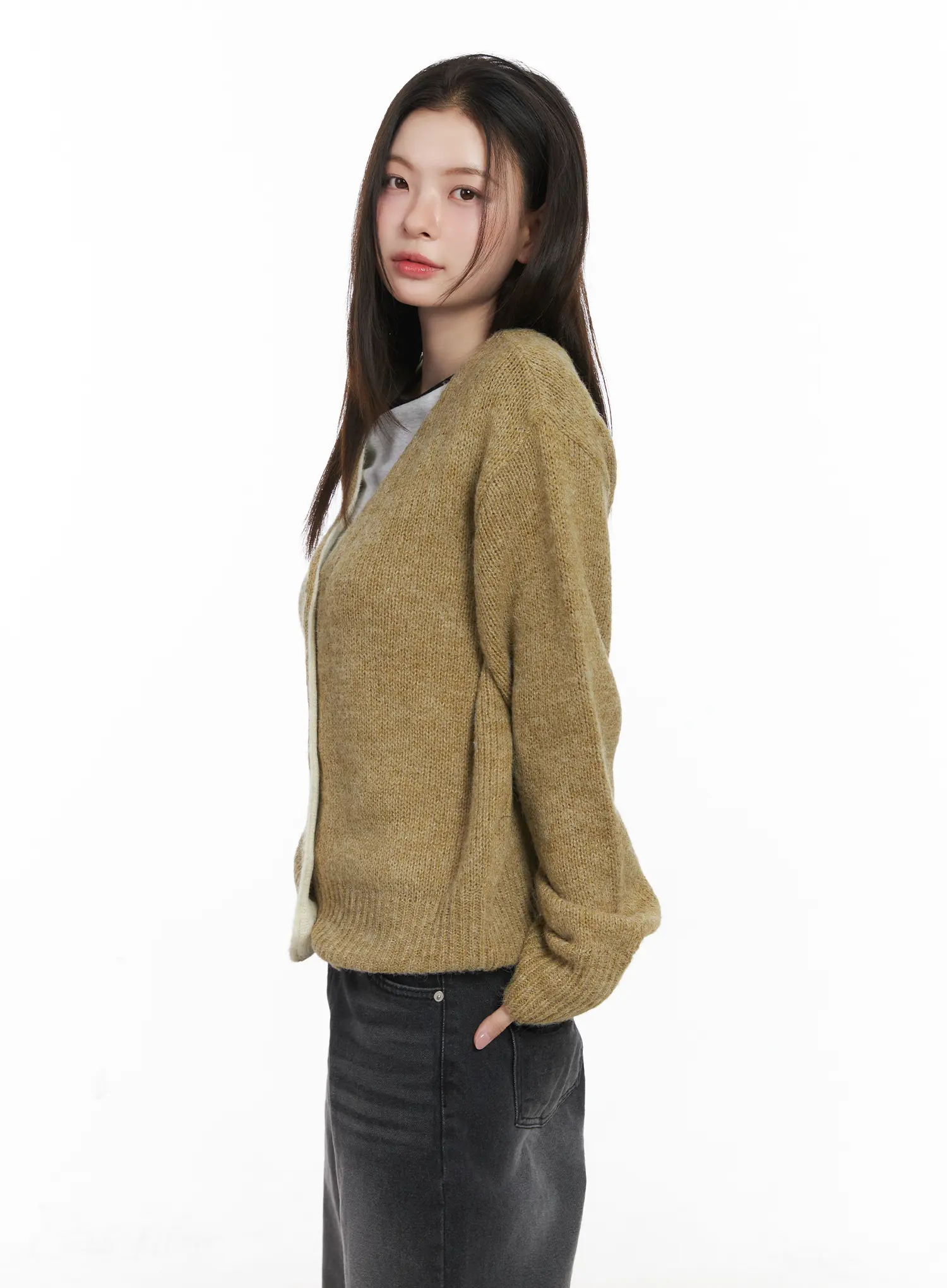Two-Tone Wool Knit Cardigan CJ506 - Image 6