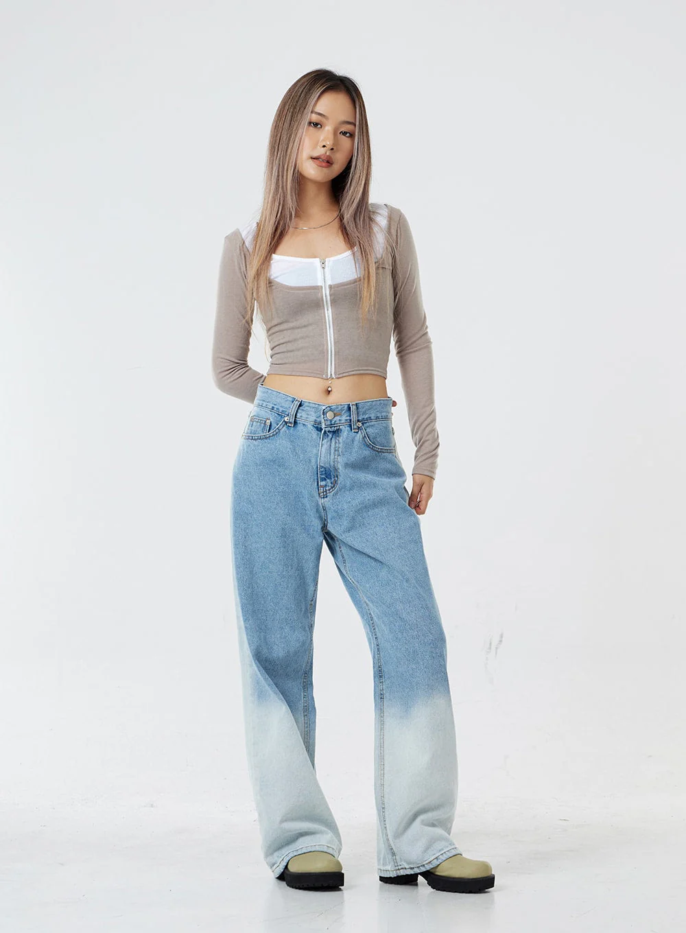 Two Tone Zip-Up Cropped Top CG31 - Image 12