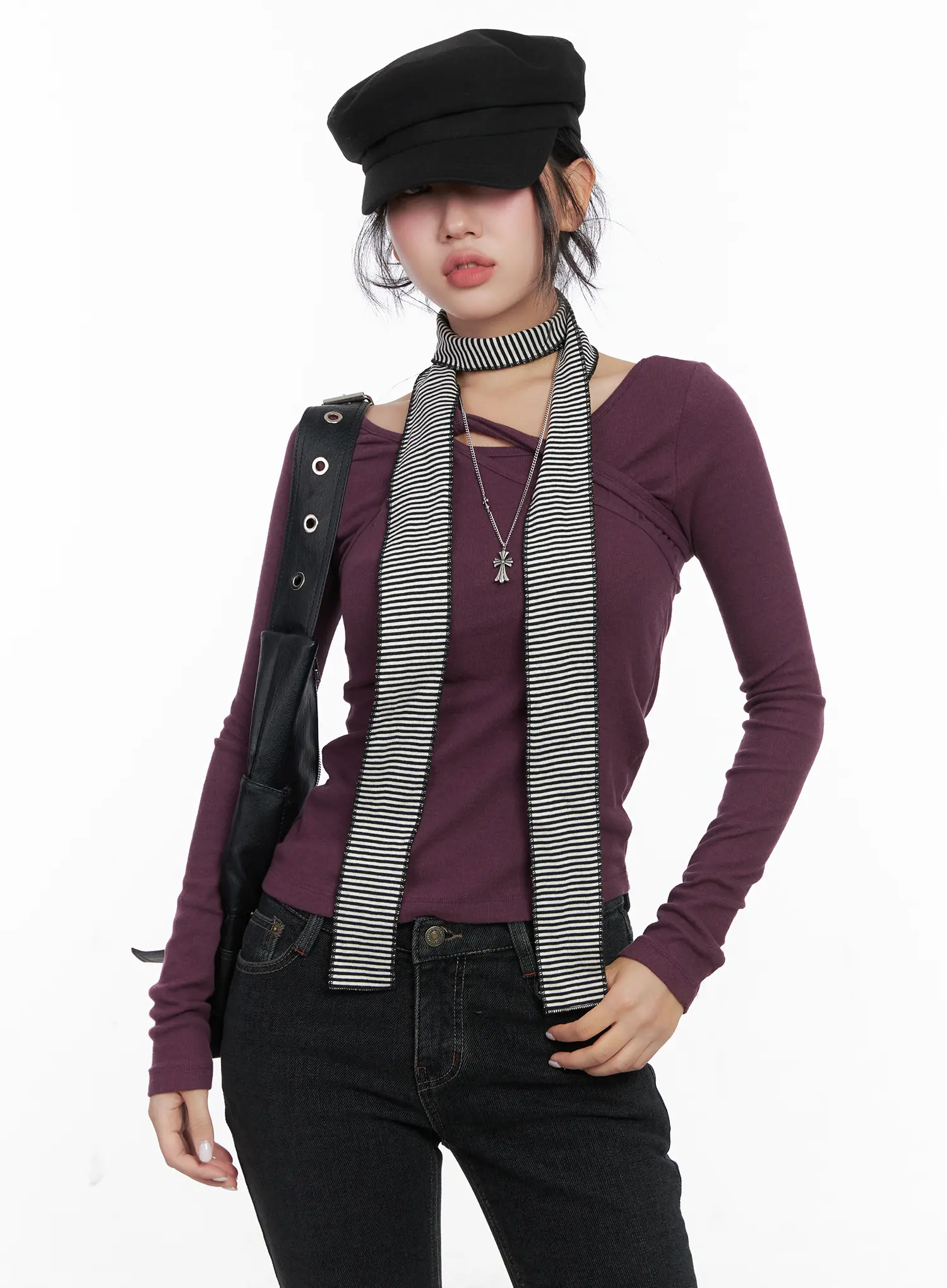 Two-Way Cross Neck Long Sleeve Top CN514