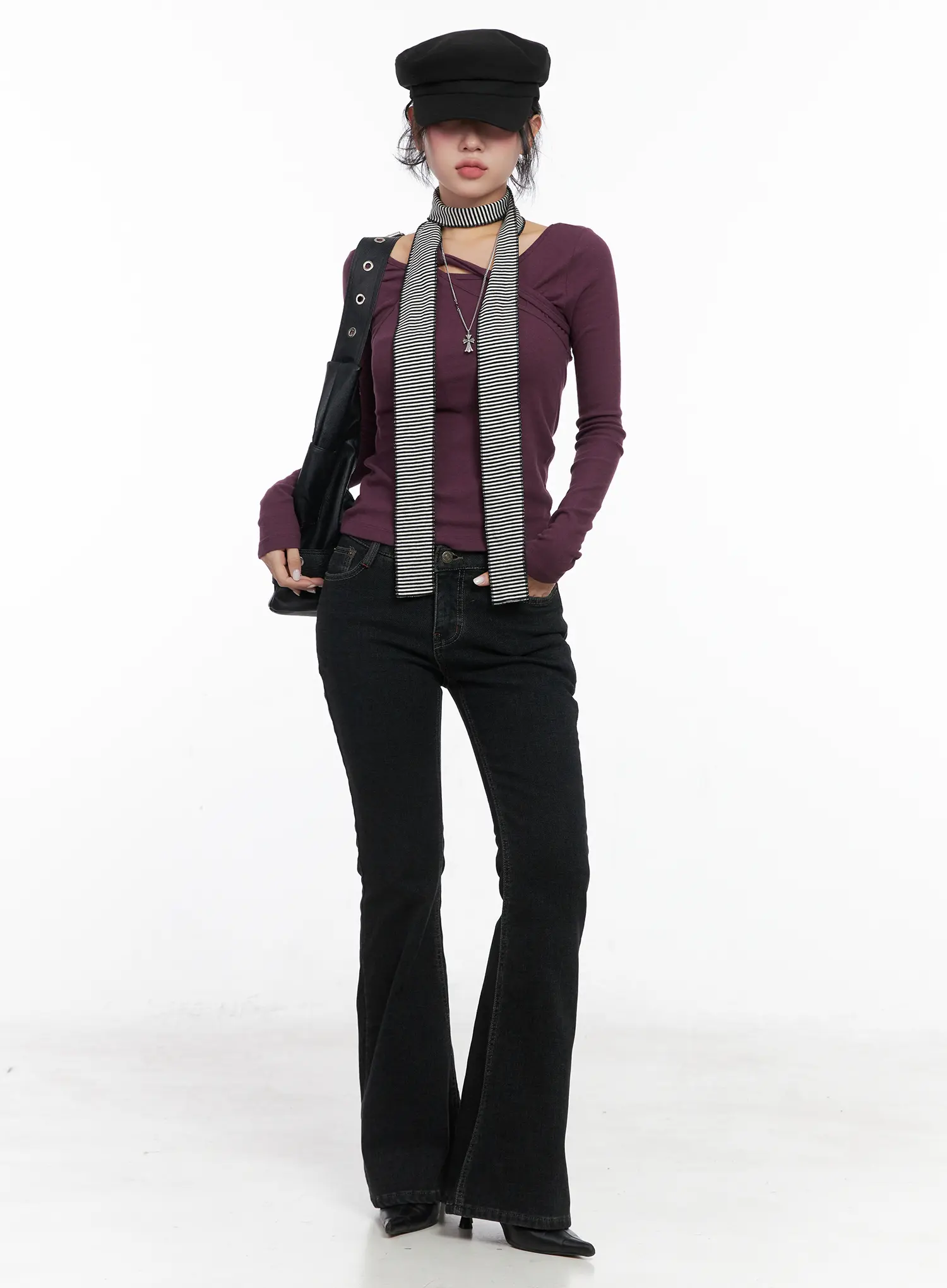 Two-Way Cross Neck Long Sleeve Top CN514 - Image 3