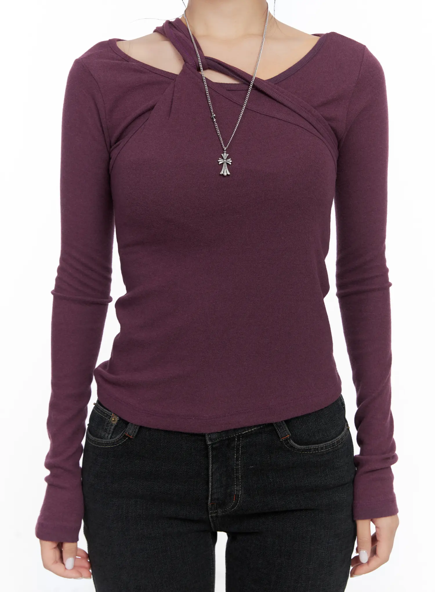 Two-Way Cross Neck Long Sleeve Top CN514 - Image 4