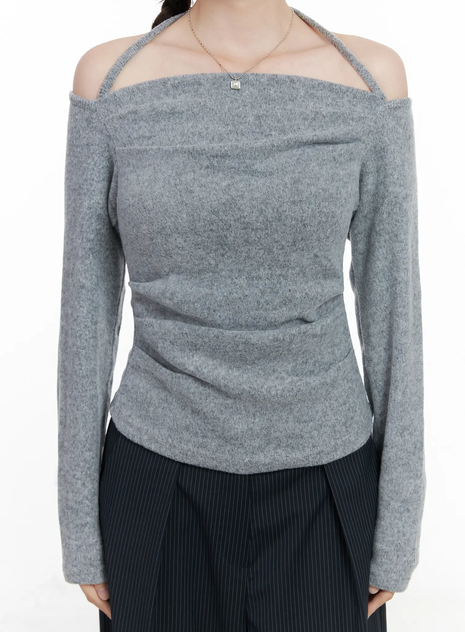 Two-Way Shirred Fleece Off-Shoulder Top CN518 - Image 3