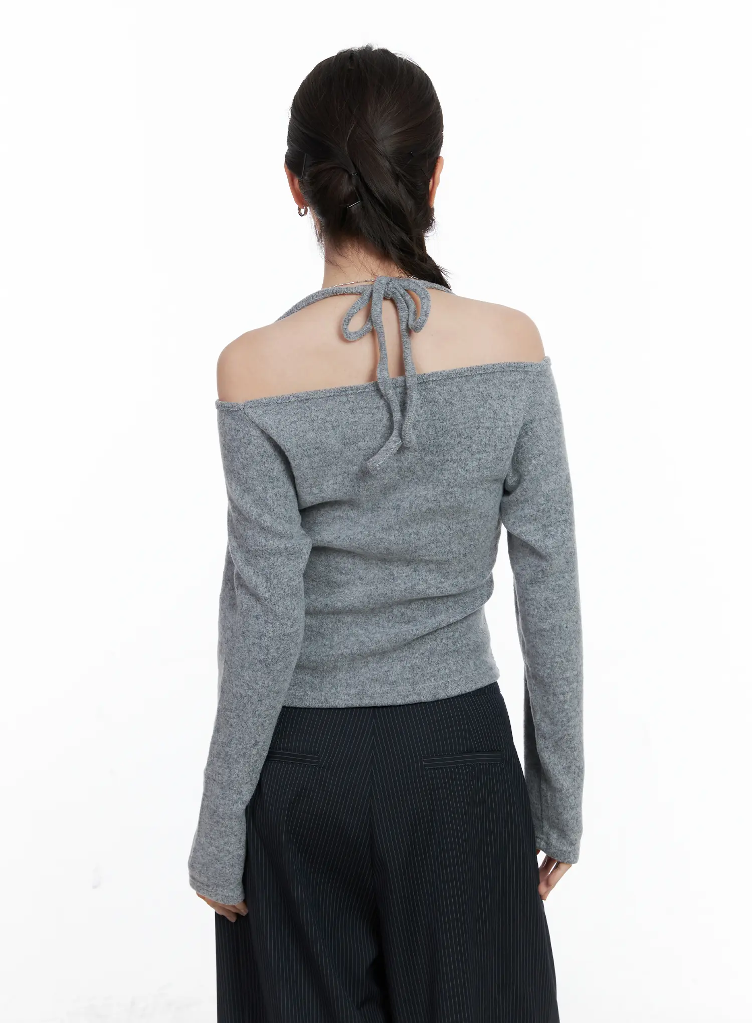 Two-Way Shirred Fleece Off-Shoulder Top CN518 - Image 7