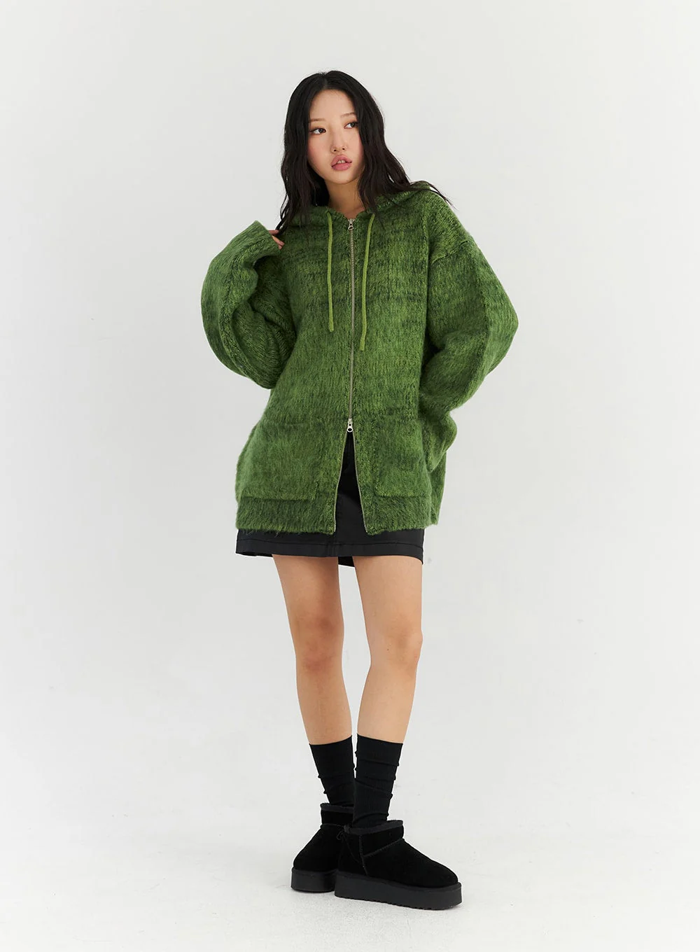 Two-Way Zip-Up Knit Hoodie Jacket CN303 - Image 2