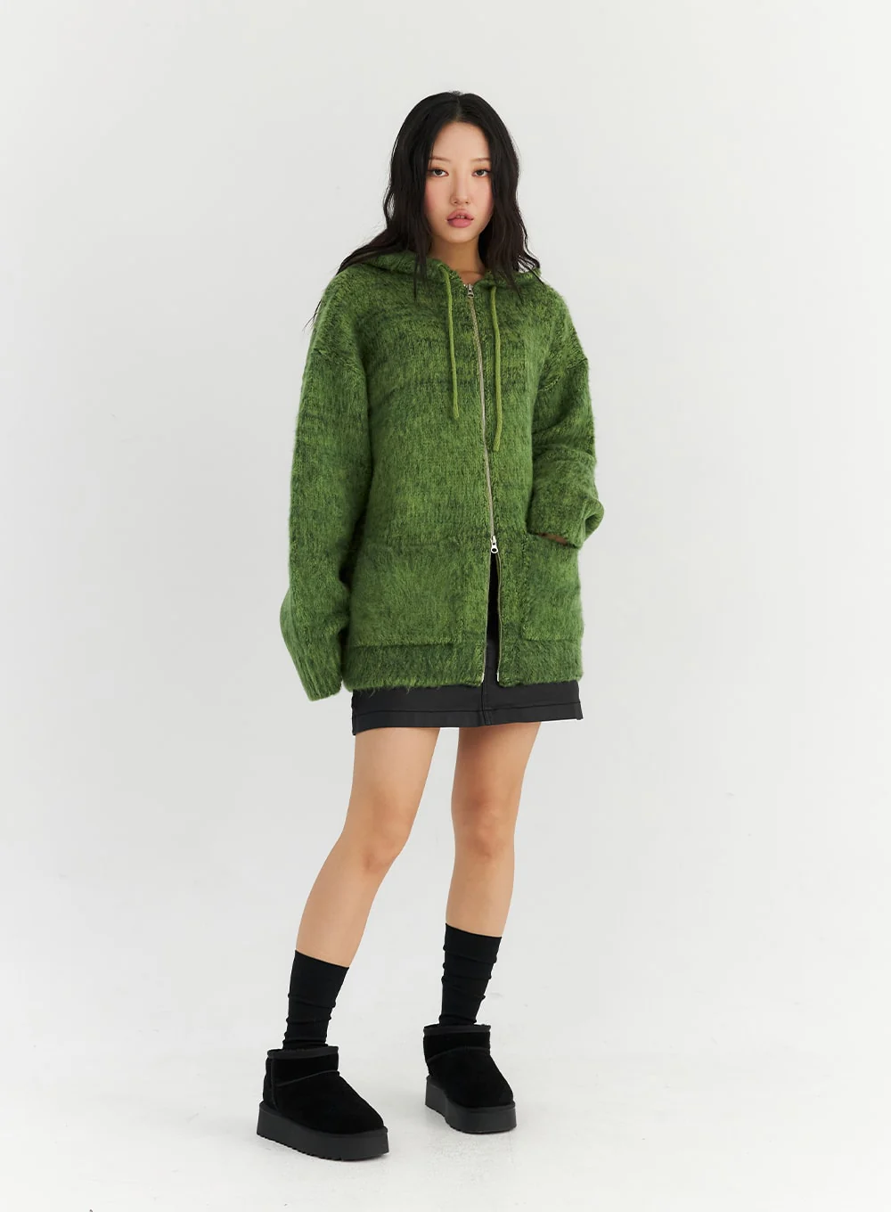 Two-Way Zip-Up Knit Hoodie Jacket CN303 - Image 3