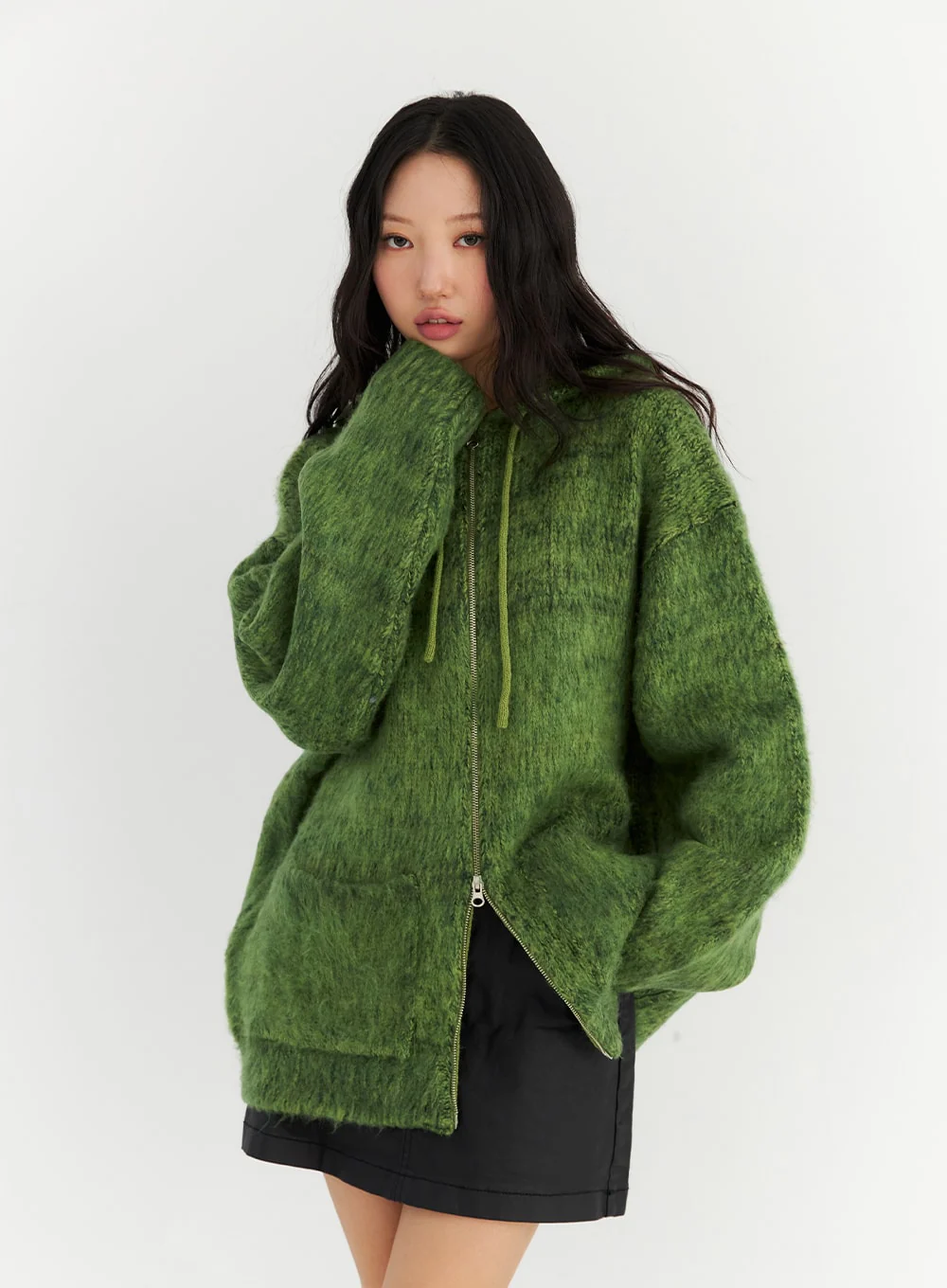 Two-Way Zip-Up Knit Hoodie Jacket CN303 - Image 4