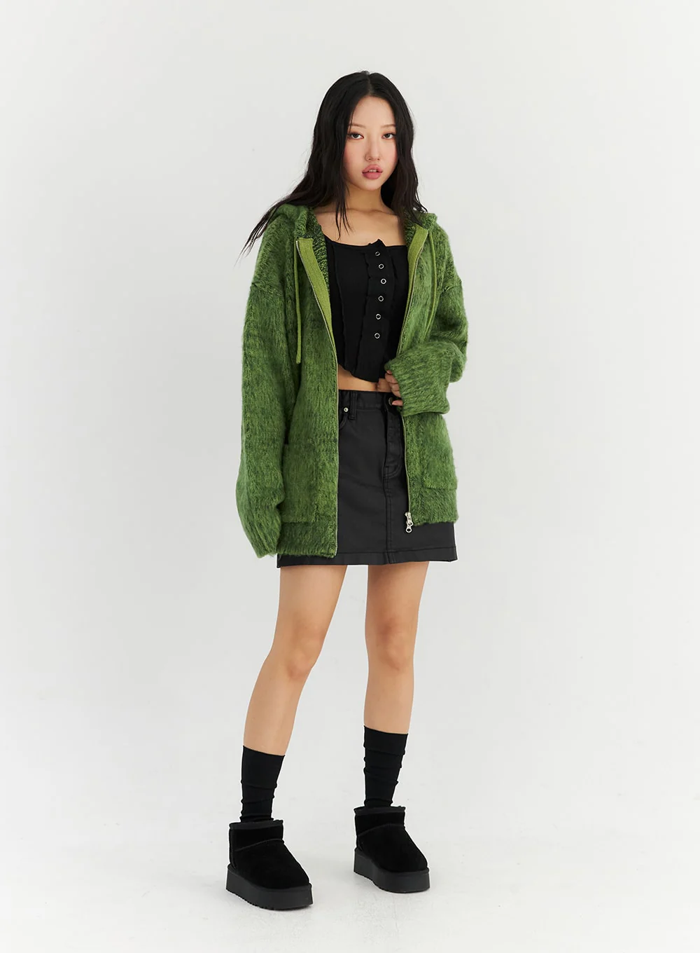 Two-Way Zip-Up Knit Hoodie Jacket CN303 - Image 6