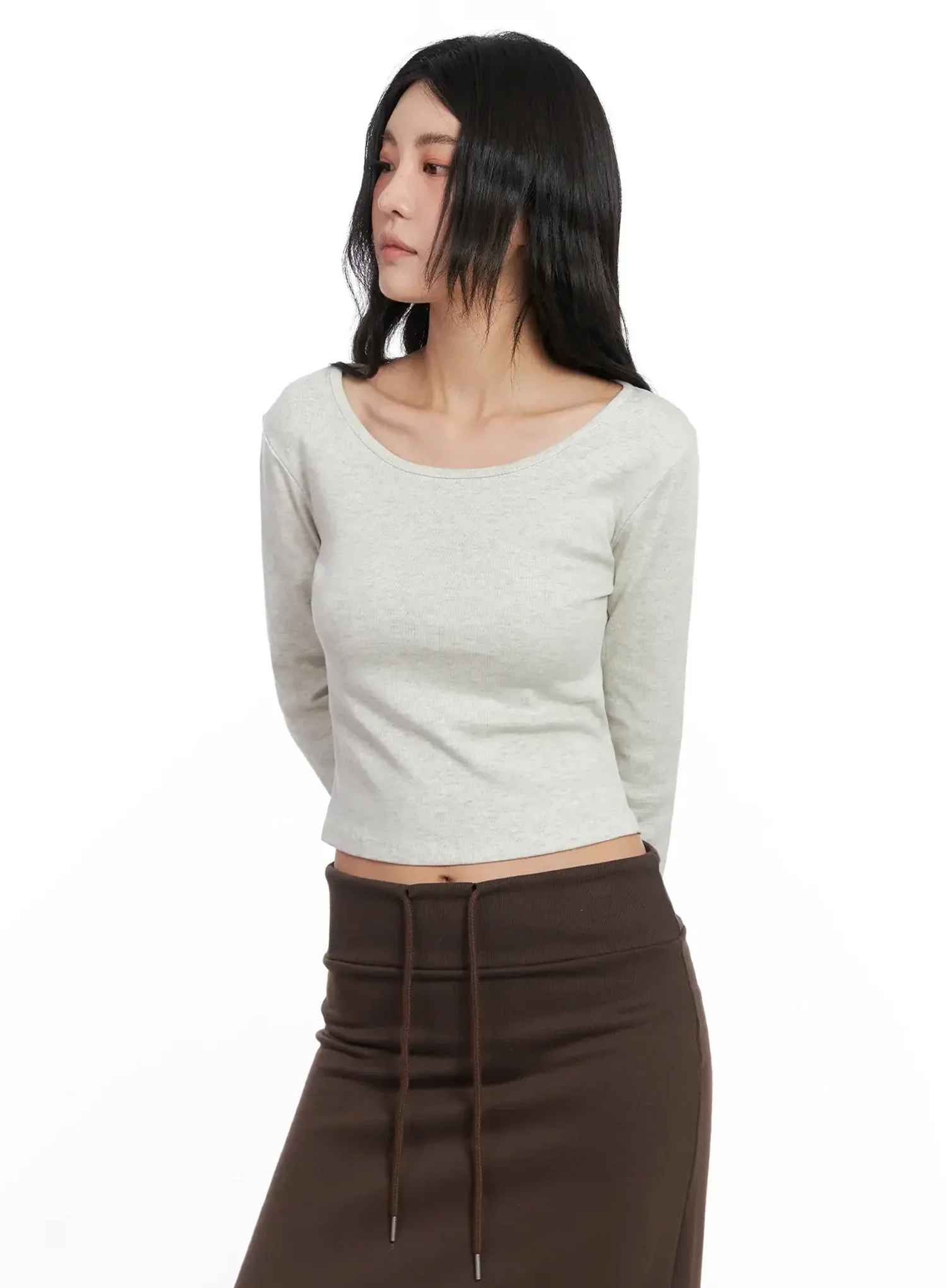 U-Neck Crop Long Sleeve Top IN528 - Image 3