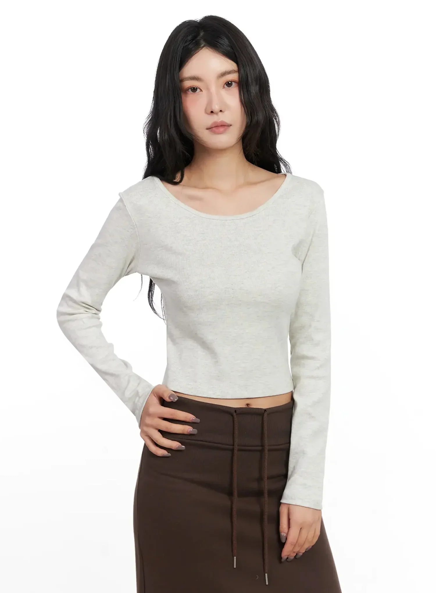 U-Neck Crop Long Sleeve Top IN528 - Image 6