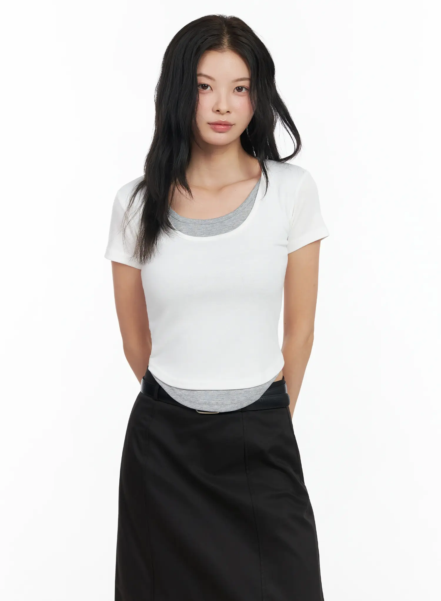 U-Neck Layered Short Sleeve Top IM524 - Image 12