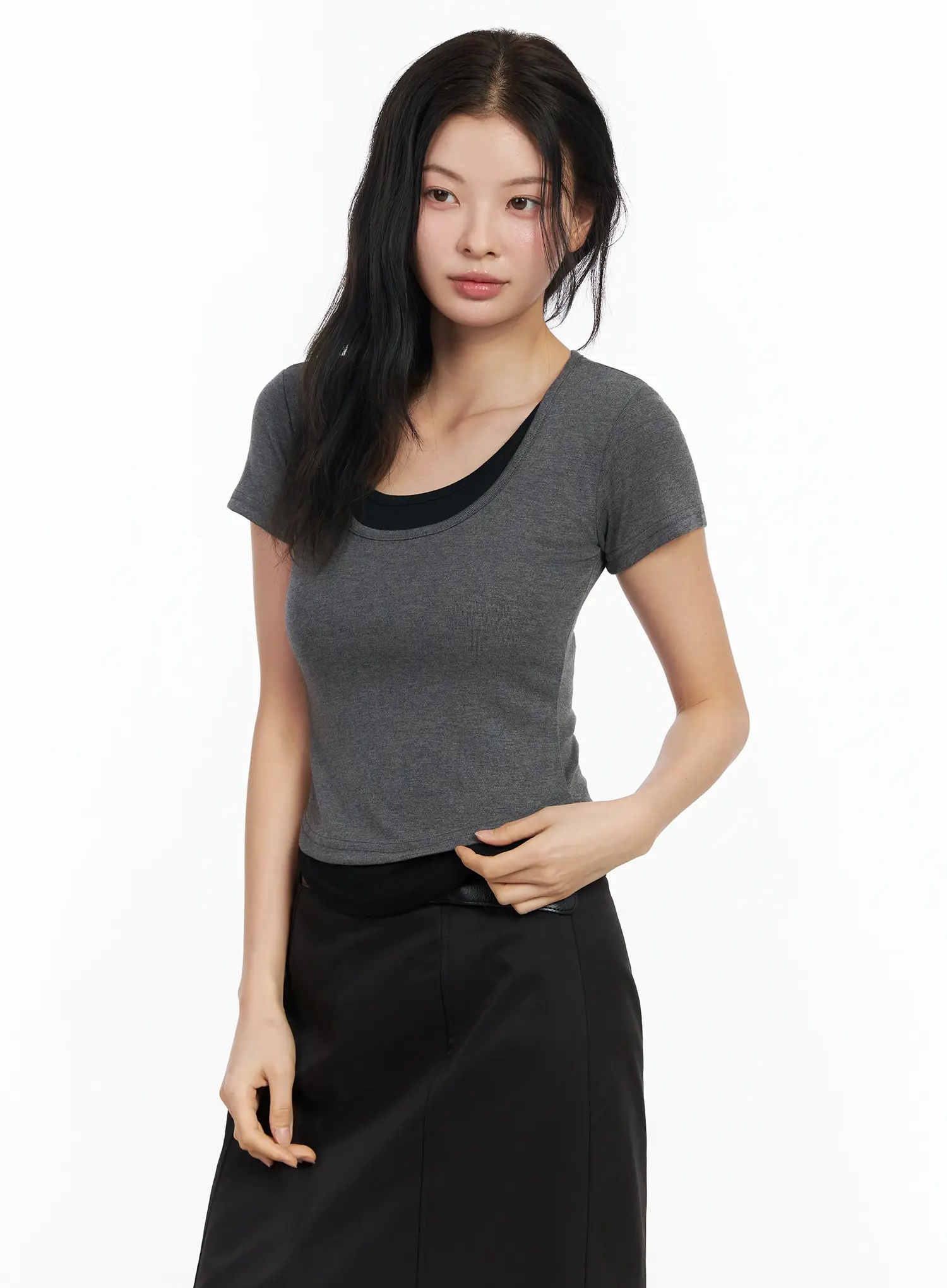 U-Neck Layered Short Sleeve Top IM524 - Image 13