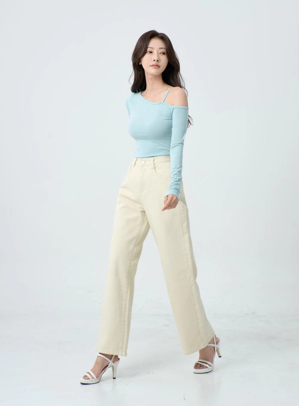 Unbalance Thin Strap Off-Shoulder T-Shirt IO24 - Image 10