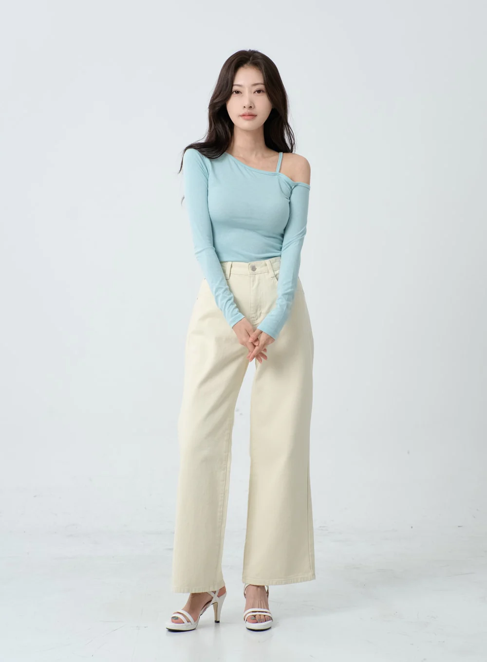 Unbalance Thin Strap Off-Shoulder T-Shirt IO24 - Image 5