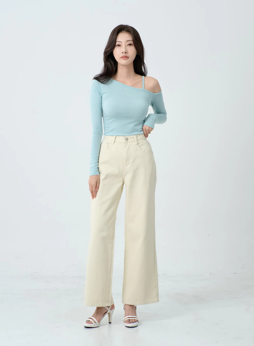 Unbalance Thin Strap Off-Shoulder T-Shirt IO24 - Image 8