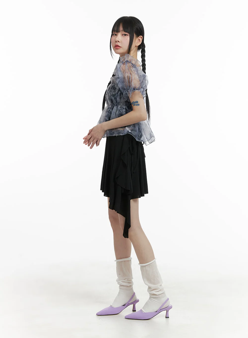 Unbalanced Bowknot Detail Cotton Mini Skirt OM426 - Image 4
