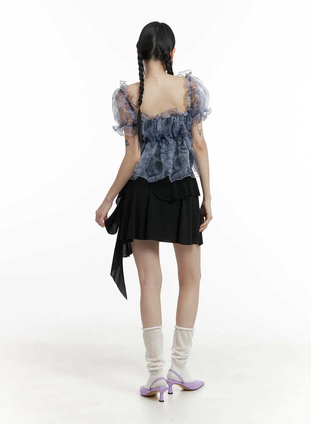 Unbalanced Bowknot Detail Cotton Mini Skirt OM426 - Image 5