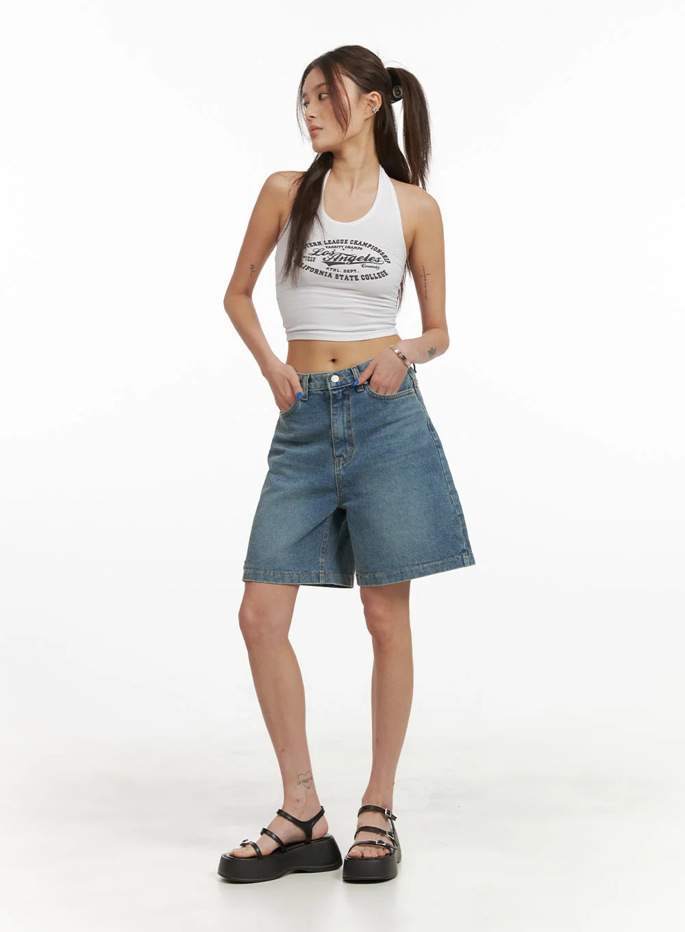 Unbalanced Destroyed Hem Bermuda Jorts CY423 - Image 2