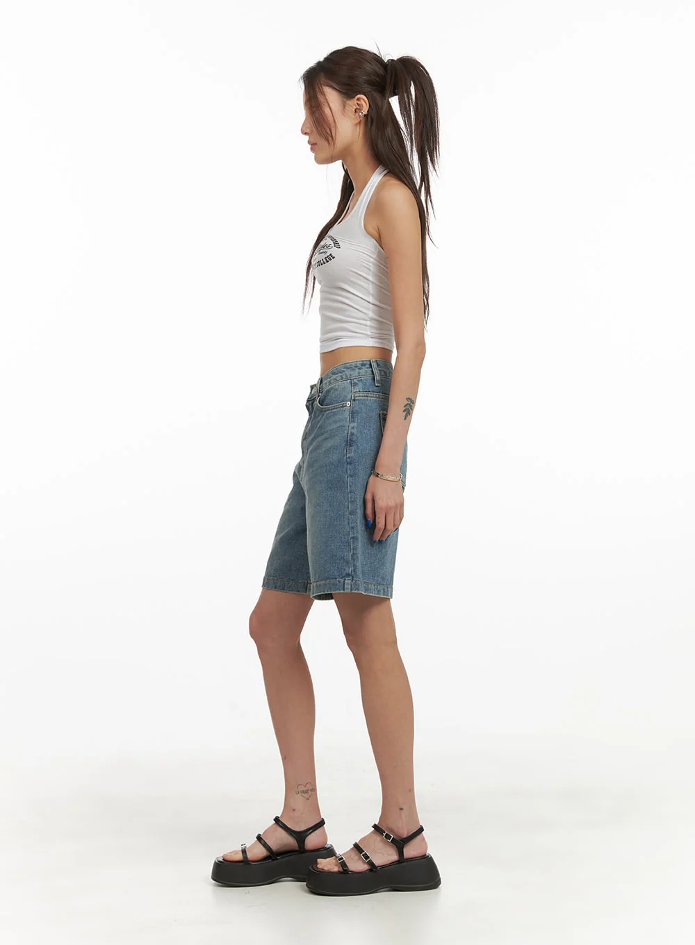 Unbalanced Destroyed Hem Bermuda Jorts CY423 - Image 5