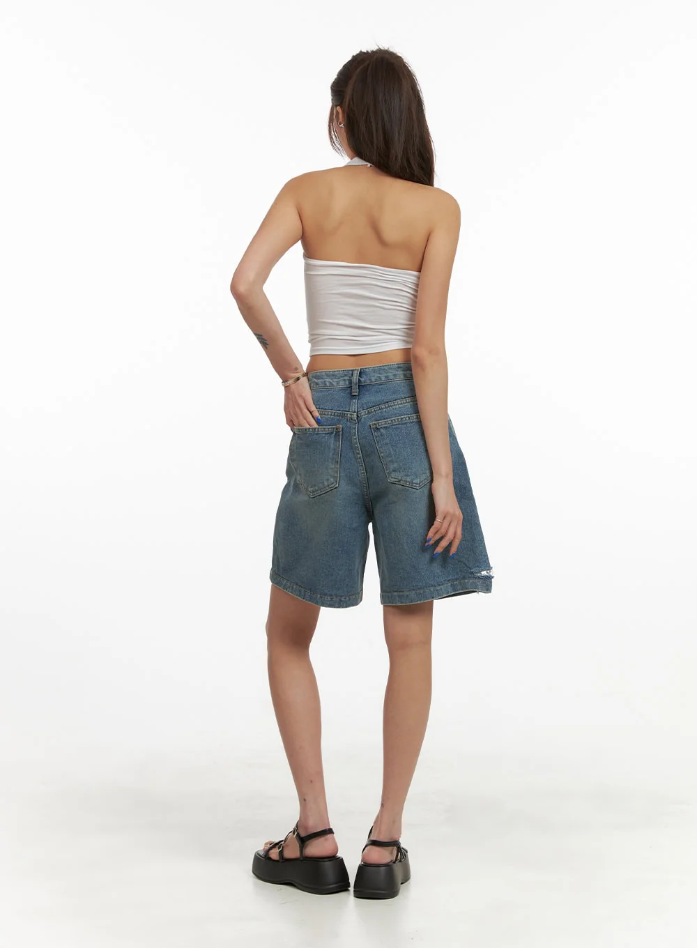 Unbalanced Destroyed Hem Bermuda Jorts CY423 - Image 7