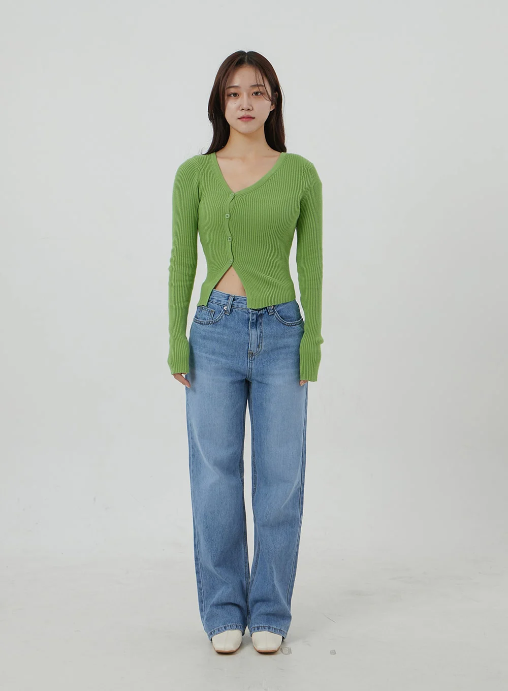 Unbalanced Ribbed Knit Button Cropped Top OJ319 - Image 11