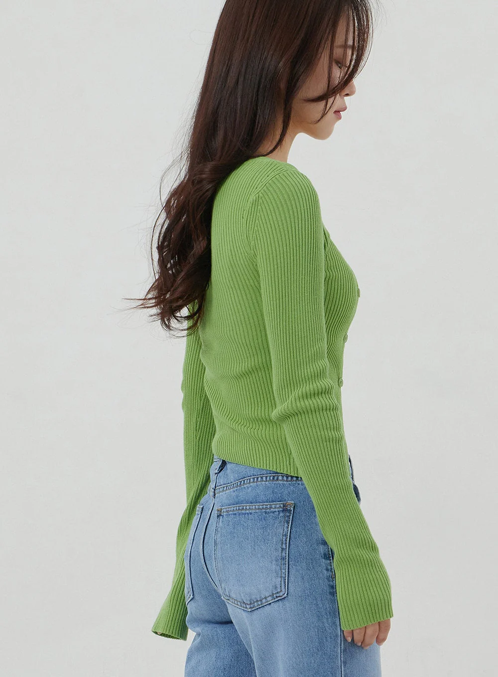 Unbalanced Ribbed Knit Button Cropped Top OJ319 - Image 6