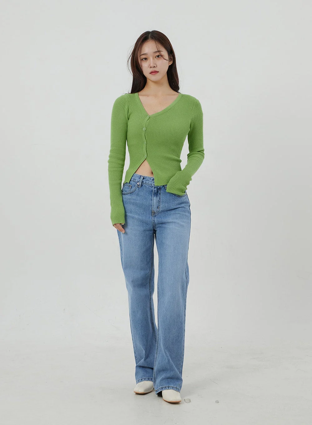 Unbalanced Ribbed Knit Button Cropped Top OJ319 - Image 7