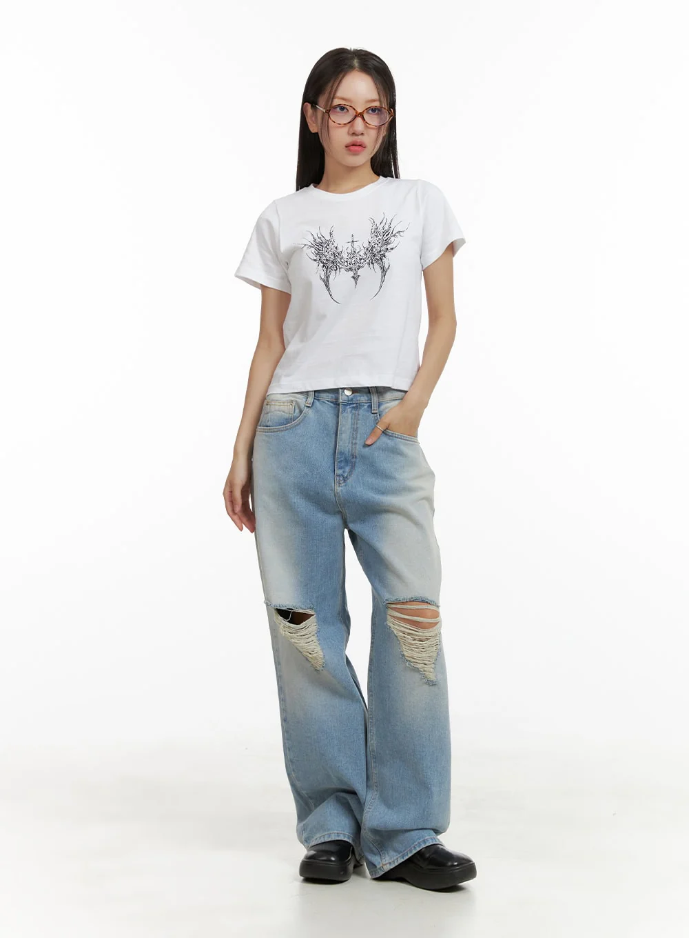 Urban Washed Ripped Baggy Jeans CU405 - Image 2