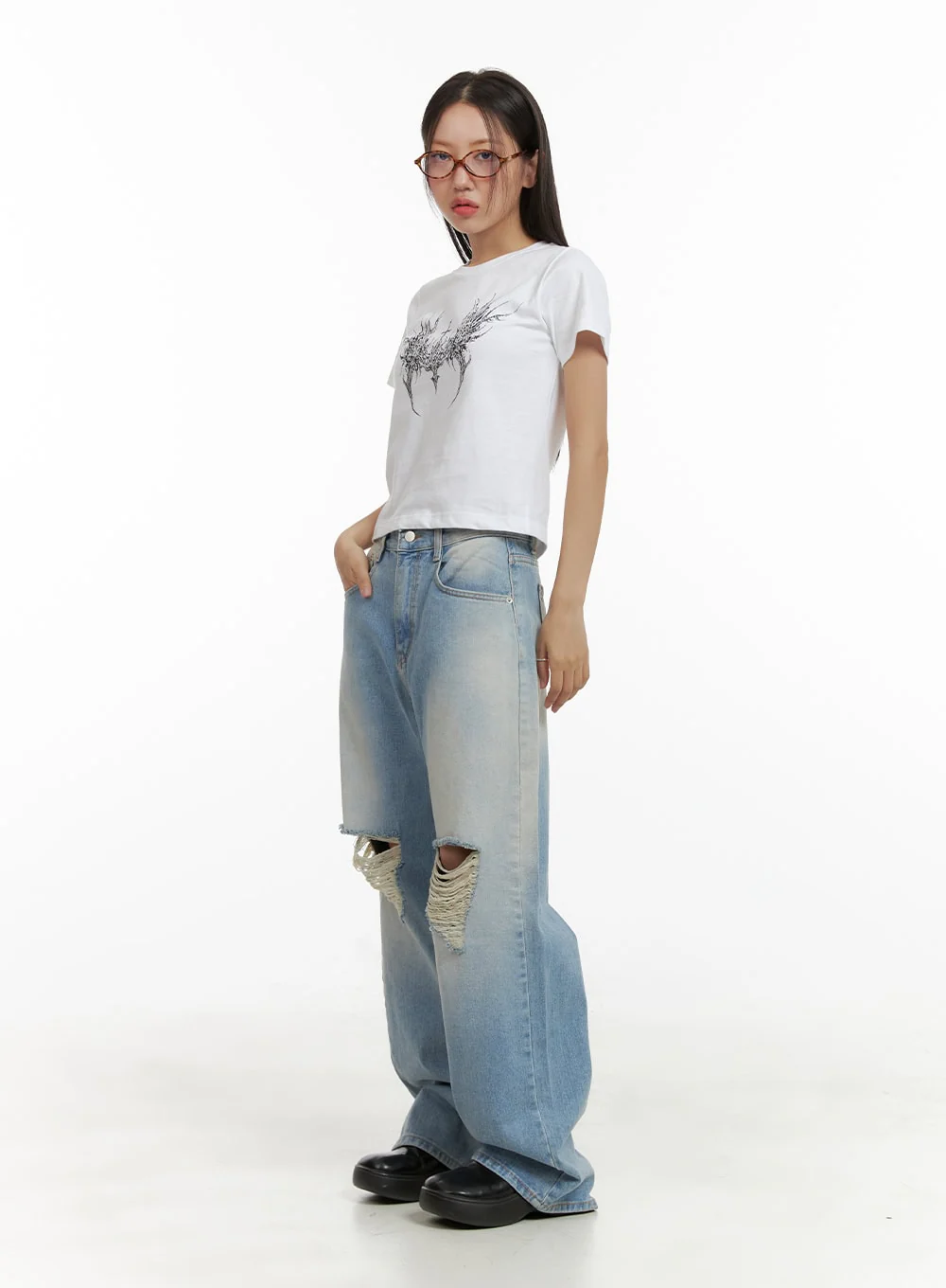 Urban Washed Ripped Baggy Jeans CU405 - Image 5
