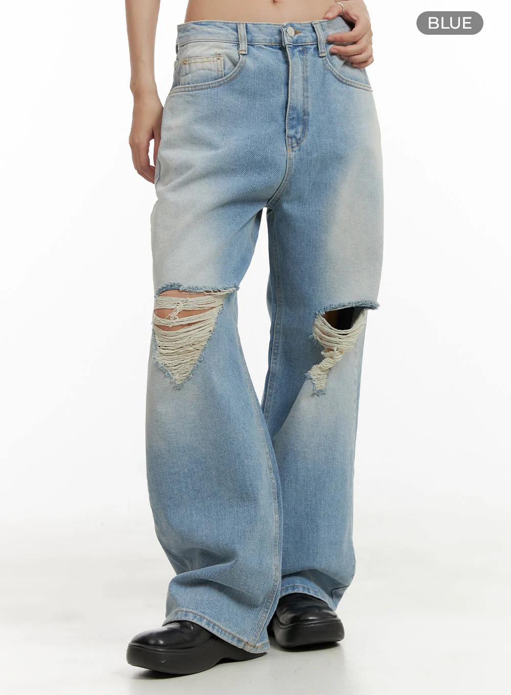 Urban Washed Ripped Baggy Jeans CU405 - Image 8