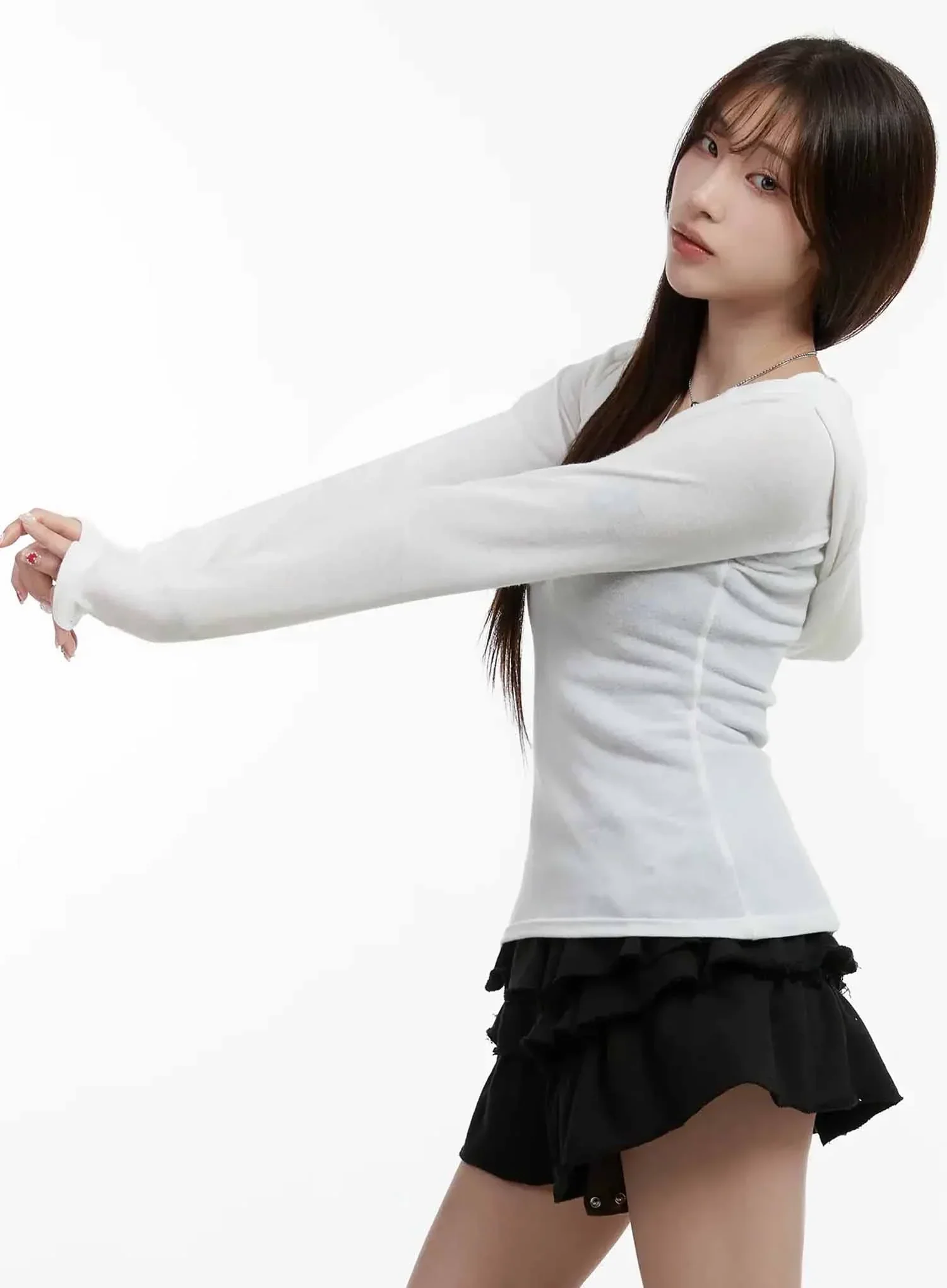V Neck Button Slim Hooded Top IJ516 - Image 9
