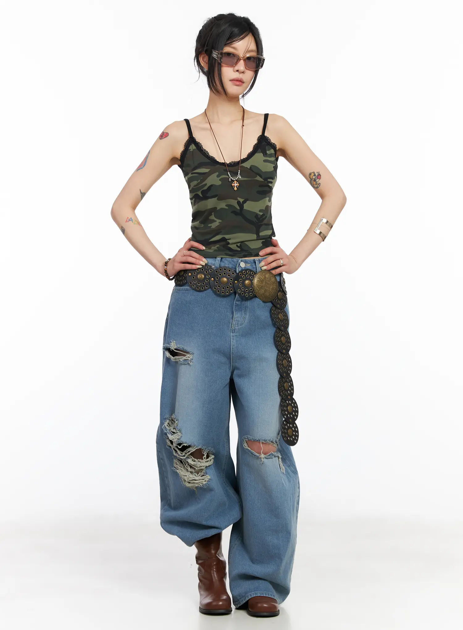 V-Neck Camo Lace Tank Top CM517 - Image 3